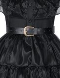 3-13Y Kid Girls Black Halloween Costume Dress with Wig Socks Cosplay Party Outfit