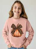 Kid Girl Cozy Cute Pumpkin Print Soft Polyester Round Neck Shirts