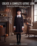 3-14Y Kid Girls Halloween Black Dress with Wig Necklace Cosplay Costume Set