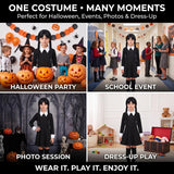3-14Y Kid Girls Halloween Black Dress with Wig Necklace Cosplay Costume Set