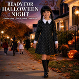 2-14Y Kid Girls Halloween Costume Black Dress with Wig Necklace Full Set  7pcs