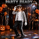 3-12Y Kid Boys Silver Pop Star Costume Sequin 5 Pcs Set