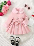 Kid Baby Girl Winter Fleece Coat Solid Bow Coats