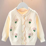 Kid Girl Adorable Flower Embroidered Knitted Spring Autumn Sweaters