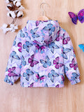 Kid Baby Girl Butterfly Print Hooded Zipper Coat Jacket