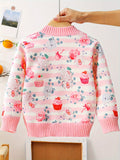 Kid Baby Girl Winter Floral Cardigan Cozy Crew Neck Knit Sweater