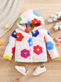 Baby Boy Girl Cozy Fleece-Lined Hooded Cute Floral Winter Coats Jacket