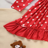 Toddler Girl Cute LOVE Embroidered Heart Print Long Sleeve A-Line Dress