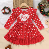 Toddler Girl Cute LOVE Embroidered Heart Print Long Sleeve A-Line Dress