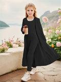 Kid Girl Stretchy Knitwear Soft Long Sleeve Shawl Cardigan Sweater 3 Pcs Sets