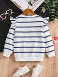 Kid Girls Striped Hearts Pattern Print Ruffle Long Sleeve Round Neck Shirts