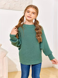 Kids Girl Cozy Oversized Batwing Crewneck Long Sleeve Sweaters