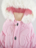 Kid Girls Warm Padded  Fur Collar Solid Cute Winter Coats Jacket