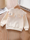 Kid Baby Girls Ruffled Strawberry Embroidery Crew Neck Sweatshirt