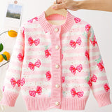 Kid Baby Girl Winter Floral Cardigan Cozy Crew Neck Knit Sweater