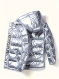 Kid Boys Letters Print Hooded -padded Jacket Metallic Warm Coat