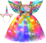 3-8Y Kid Girl Unicorn Tutu Halloween LED Light Birthday Party Outfit Princess Dress