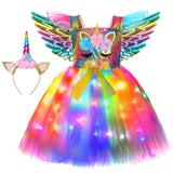 3-8Y Kid Girl Unicorn Tutu Halloween LED Light Birthday Party Outfit Princess Dress