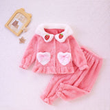 Kid Boy Girl Autumn Winter Coral Velvet Padded Warm Pajamas