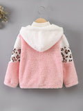 Kid Girl Warm Fuzzy Contrast Stitching Leopard Print Jacket Coat