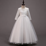 Kid Girl Princess Lace Wedding Pompadour Long Sleeve Dresses