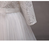 Kid Girl Princess Lace Wedding Pompadour Long Sleeve Dresses