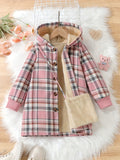 Kid Girl Cozy Fleece  Soft Thick Warm Winter Plaid Hooded Coat