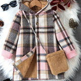 Kid Girl Cozy Fleece  Soft Thick Warm Winter Plaid Hooded Coat