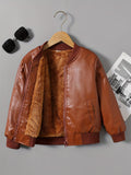 Kid Girls Boys Fleece Lined Faux-Leather Jacket Coats