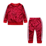 6M-6T Kid Baby Girls Autumn Winter Golden Velvet Suit 2 Pcs Set