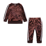 6M-6T Kid Baby Girls Autumn Winter Golden Velvet Suit 2 Pcs Set