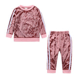 6M-6T Kid Baby Girls Autumn Winter Golden Velvet Suit 2 Pcs Set