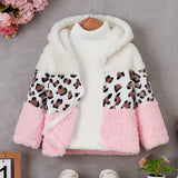 Baby Girl Trendy Leopard Splicing Fuzzy Jacket Warm Coats