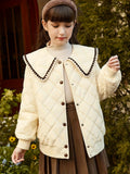 Kid Girls Preppy Turn-Down Big Collar Cotton-Padded Lightweight Jacket Coat