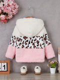 Baby Girl Trendy Leopard Splicing Fuzzy Jacket Warm Coats