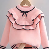 Kid Baby Girl Cozy Mink Plush Soft Ruffle Trim Sweaters