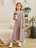 Kid Girl Stretchy Knitwear Soft Long Sleeve Shawl Cardigan Sweater 3 Pcs Sets