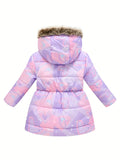 Kids Girls Floral Hooded Warm Snow Thermal Padded Outerwear Coats