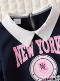 Kid Baby Girl  Letter Print Long Sleeve Polyester Fabric 2 Pcs Sets