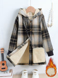 Kid Girl Cozy Fleece  Soft Thick Warm Winter Plaid Hooded Coat