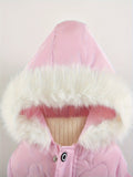 Kid Girls Warm Padded  Fur Collar Solid Cute Winter Coats Jacket