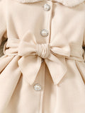 Kid Baby Girl Winter Fleece Coat Solid Bow Coats