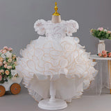 3-12T Kid Girl Birthday Puff Sleeve Train Princess Elegant Wedding Flower Carnival Dresses