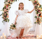 3-12T Kid Girl Birthday Puff Sleeve Train Princess Elegant Wedding Flower Carnival Dresses