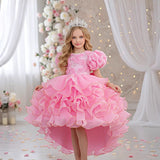 3-12T Kid Girl Birthday Puff Sleeve Train Princess Elegant Wedding Flower Carnival Dresses