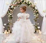 3-12T Kid Girl Birthday Puff Sleeve Train Princess Elegant Wedding Flower Carnival Dresses