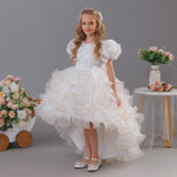 3-12T Kid Girl Birthday Puff Sleeve Train Princess Elegant Wedding Flower Carnival Dresses