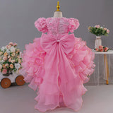3-12T Kid Girl Birthday Puff Sleeve Train Princess Elegant Wedding Flower Carnival Dresses