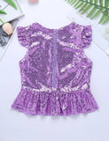 Kids Girls Mermaid Costume Top Girls Sleeveless Sequins Glittering Shirt T-Shirt