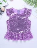 Kids Girls Mermaid Costume Top Girls Sleeveless Sequins Glittering Shirt T-Shirt
